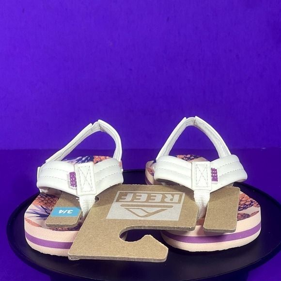 REEF Toddler Girls White/ Pink White Ahi Slingback Sandals Shoe Size 3/4-NEW - Picture 2 of 6